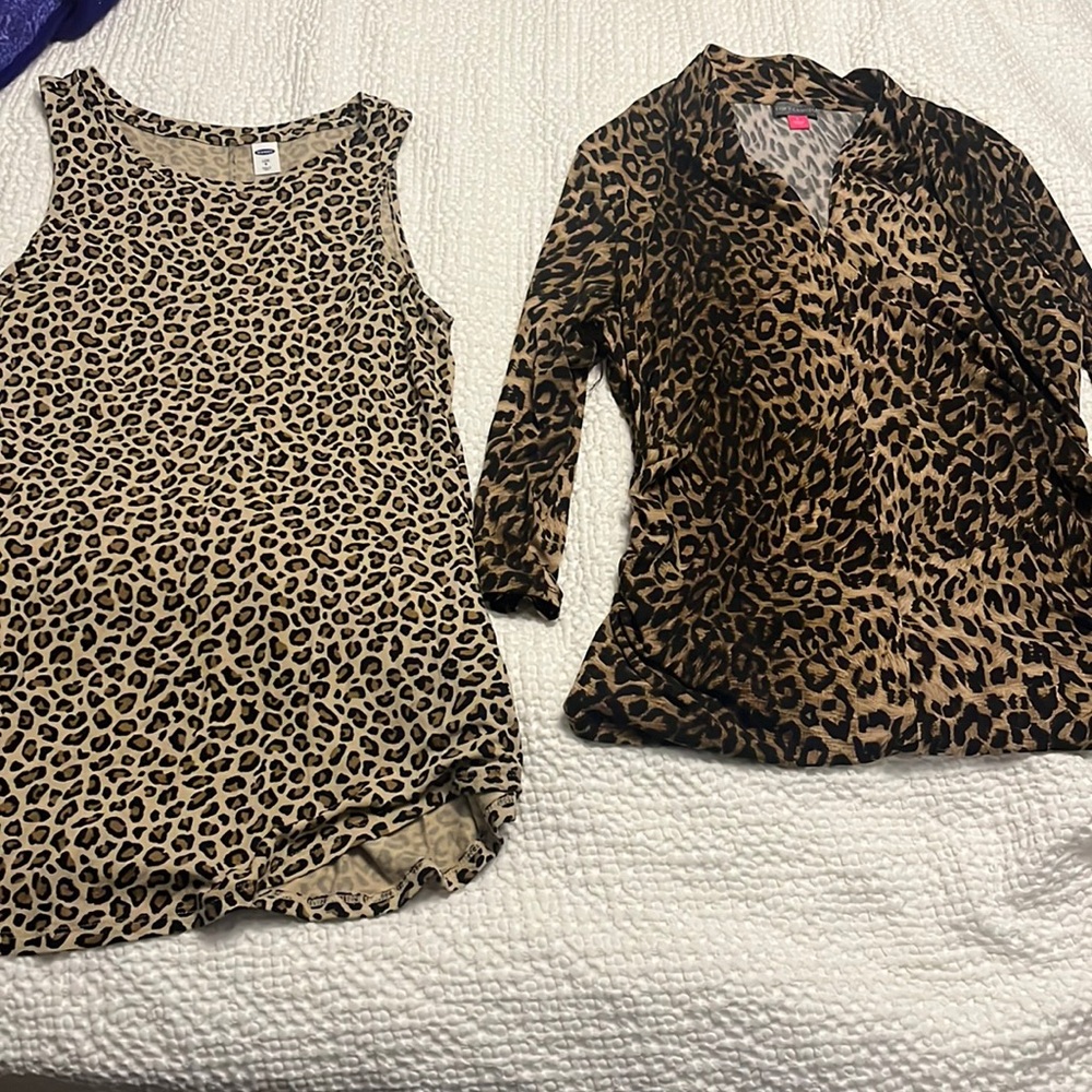 Lot of 2 leopard print tops-one longsleeve, one sleeveless